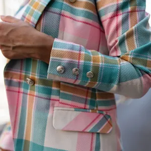 Women's colorful plaid blazer jacket autumn new fashion lapel suit outerwear sleeve detail
