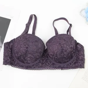 Women plus size lace bra underwire push up purple comfortable lingerie intimate apparel