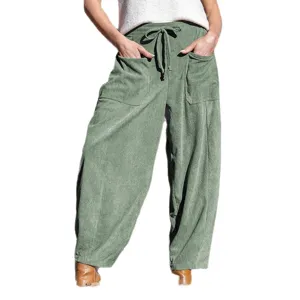 Dames corduroy casual broek hoge taille losse wijde pijpen harembroek zeer stijlvol