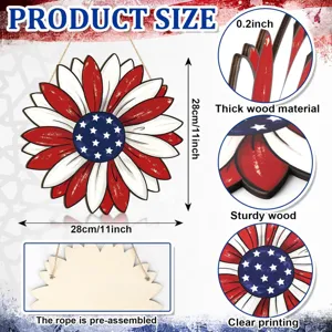 Independence Day American flag wooden sunflower door sign size and detailed specifications.