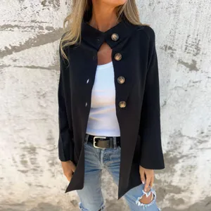Dames casual effen kleur revers lange mouw gebreid vest jasje met grote knopen stijl