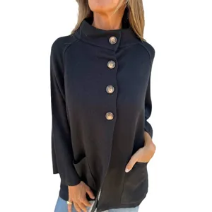 Dames casual effen kleur lange mouwen opstaande kraag gebreide cardigan jas kleding.