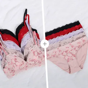 Ensemble soutiens-gorge en dentelle et slip, lingerie push-up sans armatures, multicolore