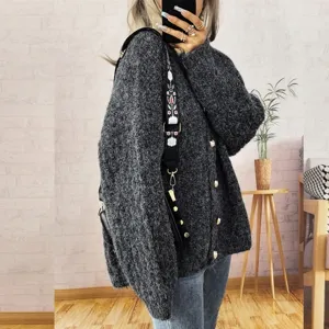 Moderna Mujer Vintage Engrosada Cuello V Manga Larga Cardigan Sueter Un Solo Pecho