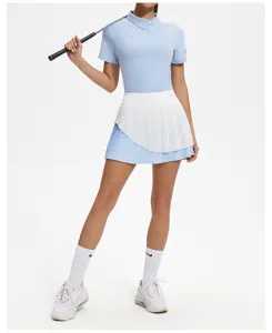 Women athletic tennis skort set with polo shirt activewear for outdoor sports and yoga