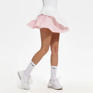 Women athletic pleated tennis skirt fitness sports yoga short skirt detail view white pink