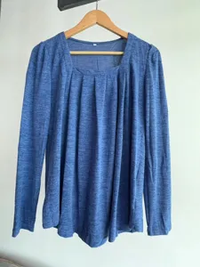 Women solid color long sleeve square collar puff sleeve pleated casual t-shirt top fashion