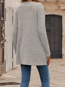 Women casual long sleeve ribbed knit cardigan open front sweater with slim fit design.