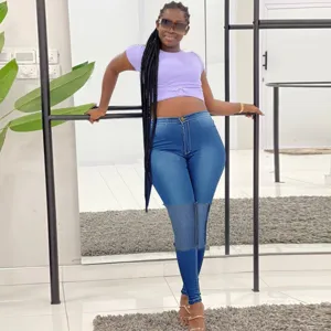 Women's Fashion Color Block Patchwork High Waist Slim Fit Stretchy Denim Pencil Pants Casual Long Jeans For Women