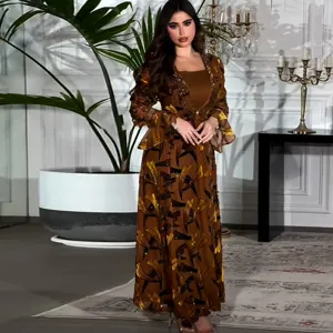 Mujer Elegante Manga Larga Línea A Maxi Vestido Estampado Geométrico Floral Estrás Termoadhesivo Fiesta Largo Robe Vestido