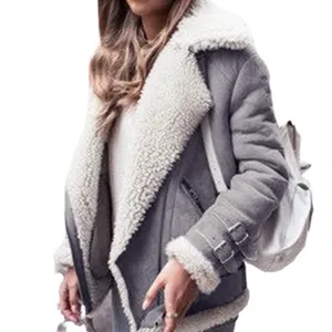 Damen Winter warme Wildleder Sherpa Bikerjacke Revers Fleece gefütterte Motorradjacke