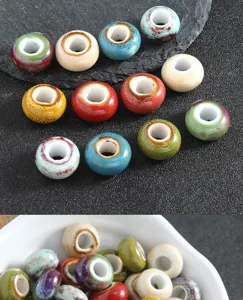 Vintage large hole ceramic beads colorful glazed spacer loose beads for DIY jewelry making necklace