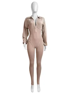 Sexy deep V-neck long sleeve slim fit bodysuit for women casual daily apparel