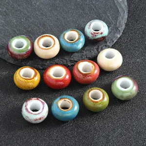 Retro large hole ceramic beads spacer loose beads for DIY jewelry making handmade bracelets.