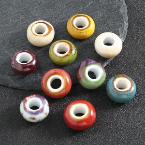 Retro large hole ceramic beads glazed loose spacer beads for DIY handmade jewelry making.