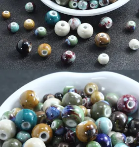 Perles en céramique colorées taille mixte 6-12mm rond four changement DIY bracelet bijoux