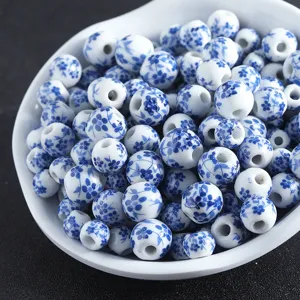 Cuentas de Cerámica de Porcelana Azul y Blanca de Jingdezhen Cuentas Sueltas Accesorios de Joyería DIY Patrón Floral
