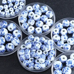 Cuentas de cerámica de porcelana azul y blanca para hacer joyas artesanales de bricolaje