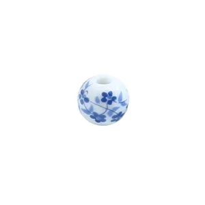 Cuenta de cerámica azul y blanca con agujero grande hermoso patrón floral joyería DIY