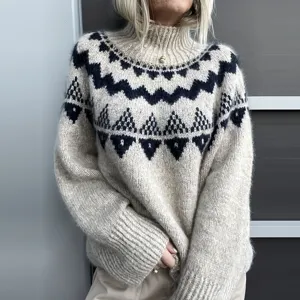 Γυναικείο Πλεκτό Pullover με Ψηλό Γιακά και Γεωμετρικό Jacquard Μακρύ Μανίκι Casual Χαλαρό Χειμερινό