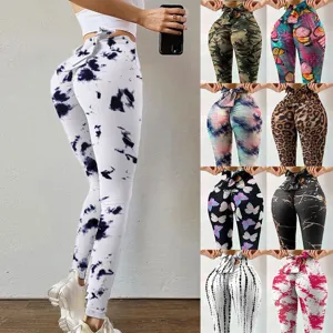 High waist tie-back yoga pants women peach lift gym leggings push up fitness activewear