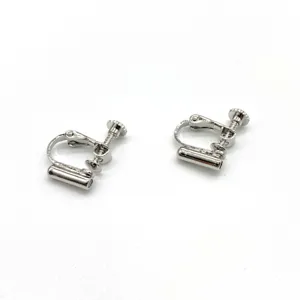 Silver screw-on earring converters for non-pierced ears, painless DIY jewelry clip backs.