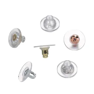 Silicone earring backs with metal inserts, secure locking clutches for jewelry making.