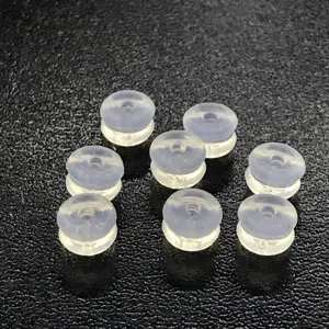 Clear transparent silicone earring backs detail shot, soft DIY stud earring stoppers parts