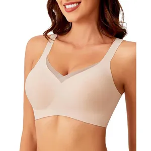 Comfortable seamless wirefree bra for women daily wear big size v neck padded intimates
