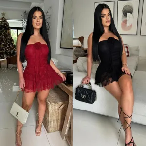 Stijlvolle sexy kant strapless rugloos bodycon korte jumpsuit voor vrouwen uitgaan.