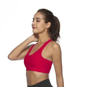 Detail view of the seamless U-neck sports bra, highlighting the comfortable racerback design.