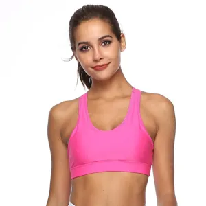 Solid color U-neck racerback sports bra, breathable fitness yoga crop top for women.