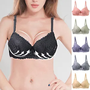 Women plus size lace push up bra sexy deep plunge underwire lingerie set comfortable