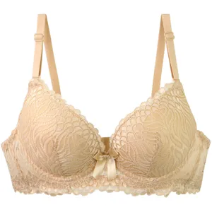 Women lace push up bra sexy plus size lingerie French style comfortable undergarment beige