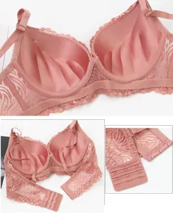 Detailed view of the push-up lace bra showing molded cups and adjustable back closure.