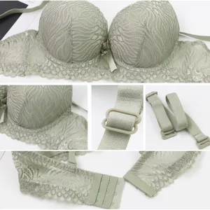 Detailed view of women plus size lace push up bra, elegant floral lace design and comfy straps.