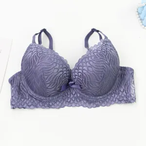 Purple lace push-up bra for women, sexy french style floral lingerie, comfortable fit.