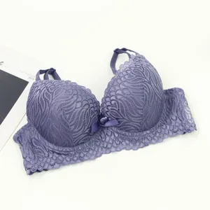French plus-size lace push up bra sexy deep v lingerie for women purple underwear details