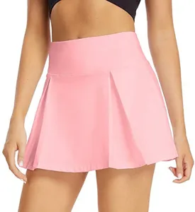 Women's Athletic Pleated Skirt Solid Color High Waist Anti-Glare Tennis Golf Skort Fitness Yoga Short Skirt