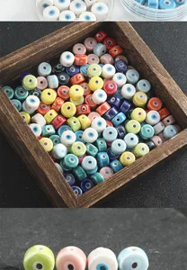 Colorful ceramic evil eye spacer beads for DIY bracelet jewelry making and phone charms
