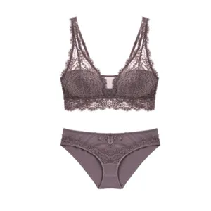 Damen sexy spitze bralette und slip set kabellos lila unterwäsche zweiteiler set neu