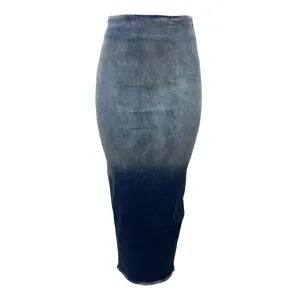 Gradient denim midi skirt for women high waist slim fit long jeans pencil skirt casual