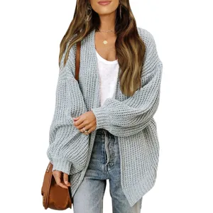 Damen Freizeit einfarbig Laternenarm Strickjacke Pullover fur Herbst Winter Mode Neu.
