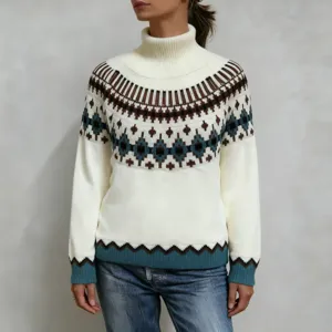 Femme pull col roule manches longues en tricot chaud hiver decontracte elegante mode haut femme