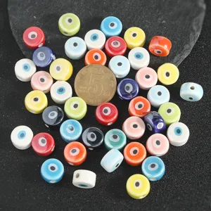 Colorful Ceramic Evil Eye Loose Beads Flat Round Spacer Beads For DIY Jewelry Making Bracelet Phone Chain Craft Supplies