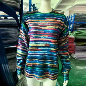 Colorful Striped Long Sleeve Knit Sweater Casual O-Neck Pullover For Women Fall Top