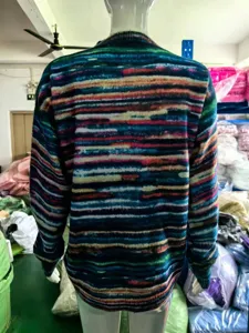 Womens casual long sleeve colorful striped crewneck knit pullover sweater detail view