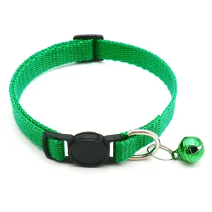 Grünes Haustierhalsband mit Glocke, Nylongurt für kleine Hunde und Katzen, verstellbare Schnalle.
