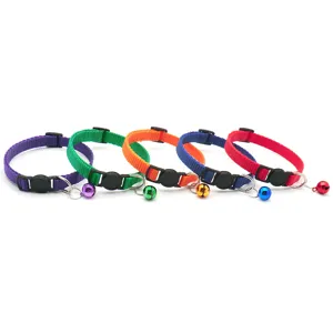 Bunte Nylon Haustier Katzen und Hunde Halsbänder mit Glocken, 5er Set Hauptbild Ansicht