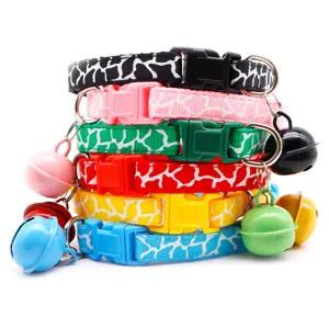 Colorful adjustable pet collar with bell for small dogs and cats, 1cm width fabric neck strap.
